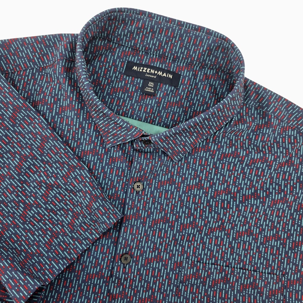 MIZZEN+MAIN Leeward Mens XXL Trim Fit Short Sleeve Button Up Shirt Patterned